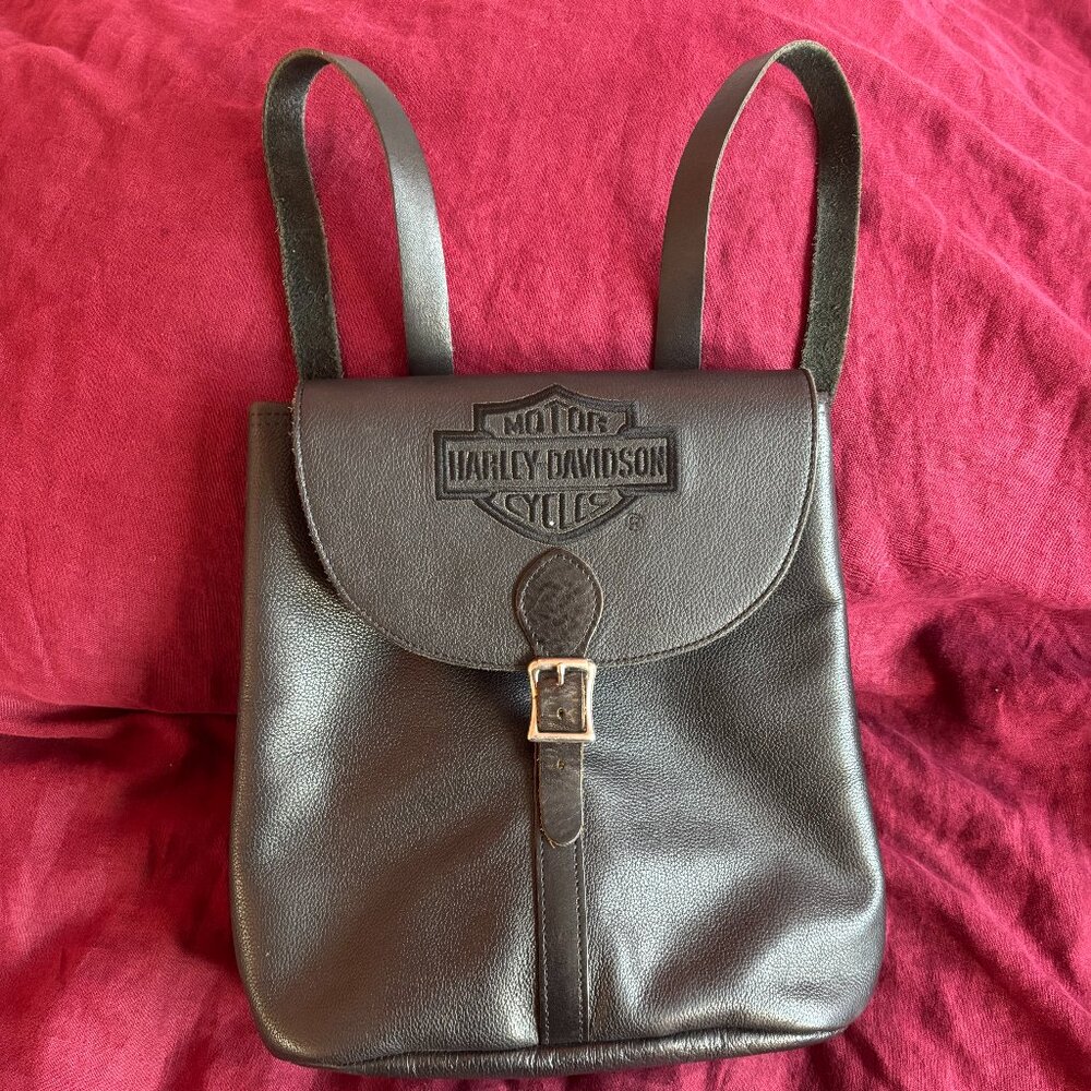 Harley-Davidson Black Leather Backpack with Buckle